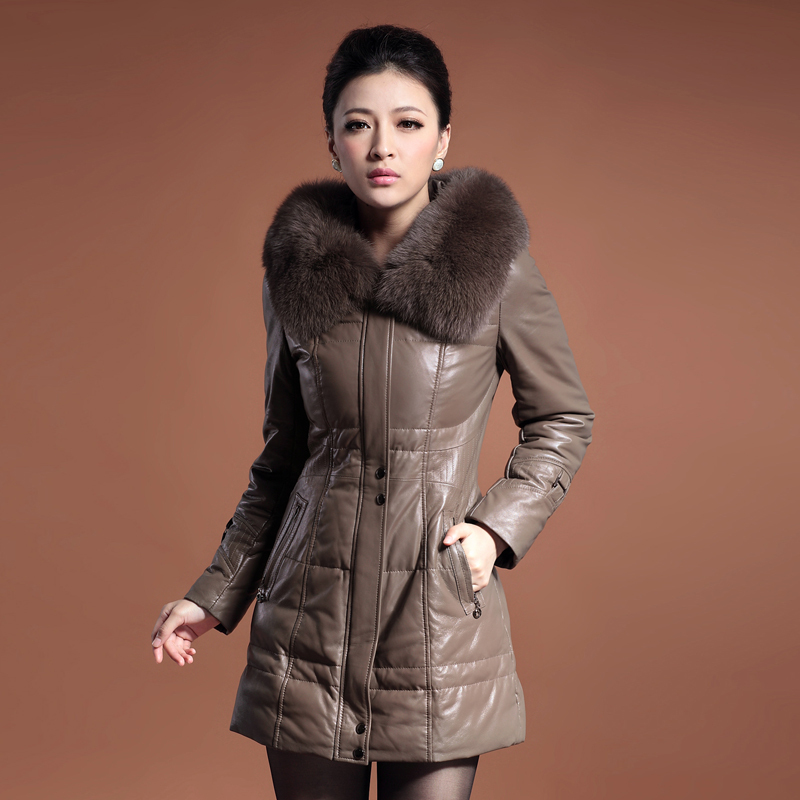 free shipping  2012 sheepskin long design slim leather down coat female genuine leather clothing outerwear