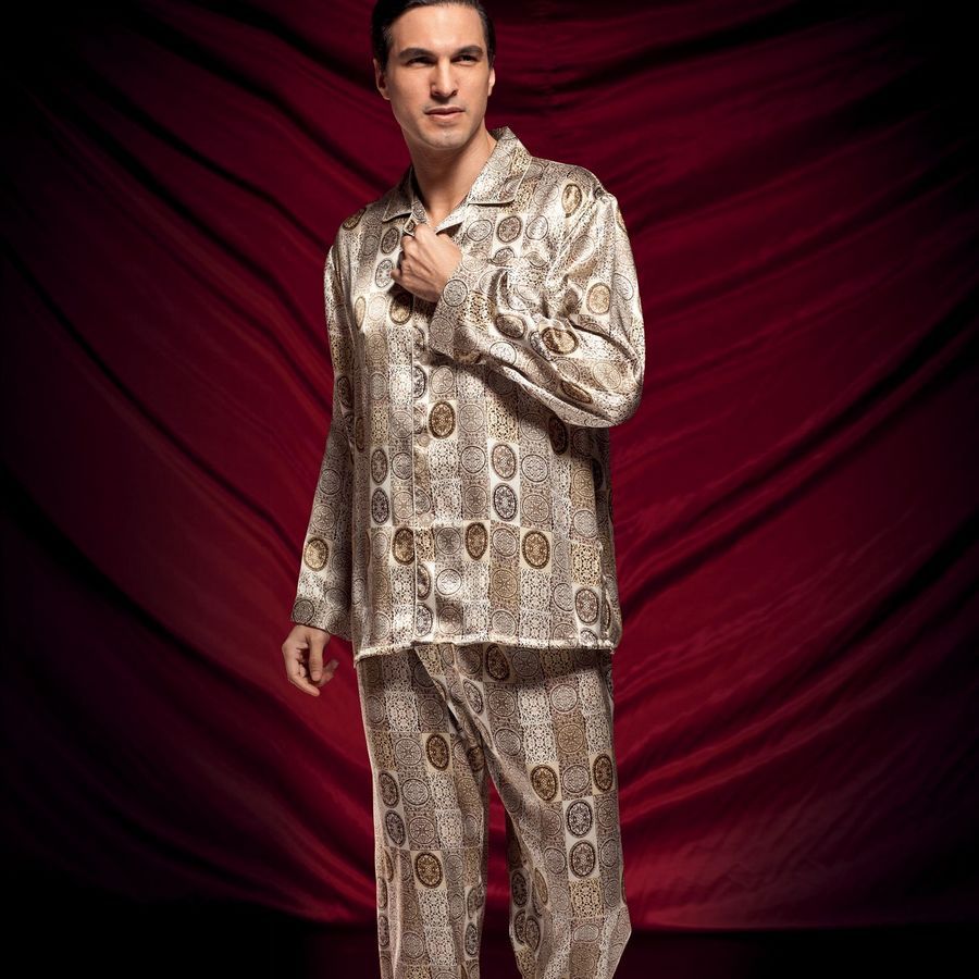 free shipping 2012 silk sleepwear twinset mulberry silk long-sleeve male a5001b savce print