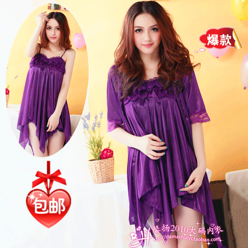 Free Shipping 2012 sleepwear female plus size sexy viscose spaghetti strap nightgown twinset bathrobes robe set