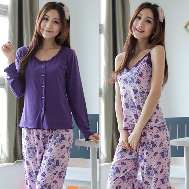 Free shipping! 2012 sleepwear female spring and autumn 100% cotton long-sleeve three piece set sleepwear sexy princess lounge