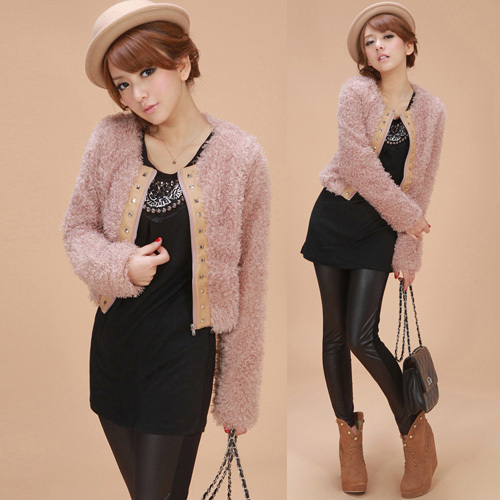 Free shipping 2012 slim faux artificial rabbit fur plush cardigan short jacket women