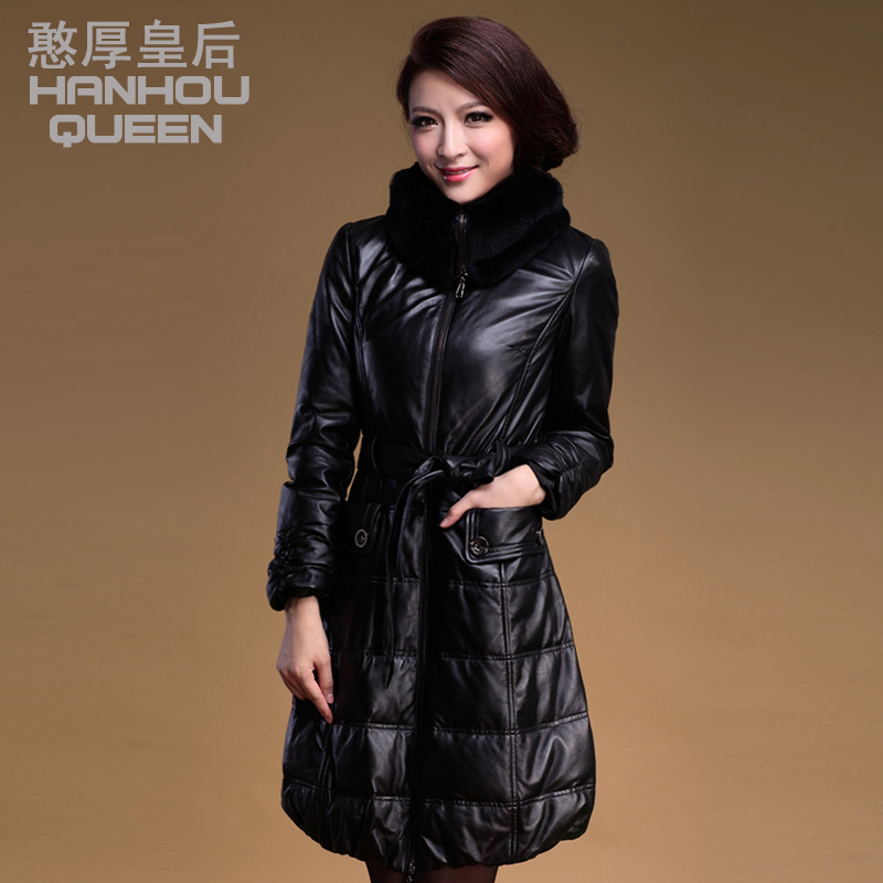 free shipping  2012 slim long design sheepskin down coat female genuine leather clothing