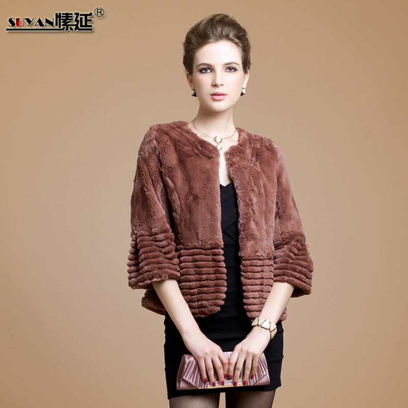 Free shipping 2012 slim o-neck full leather rex rabbit hair fur coat sy2228