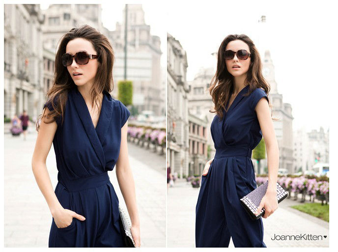 Free shipping !2012 Slim Women Fashion Romper long Jumpsuit Scoop 3 Colors black/red/deep blue