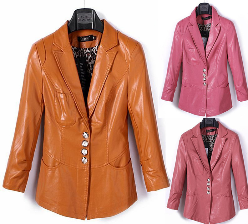 Free shipping  2012 slim wrist-length sleeve outerwear PU leather jacket women leather clothing female 80121 suit jackets