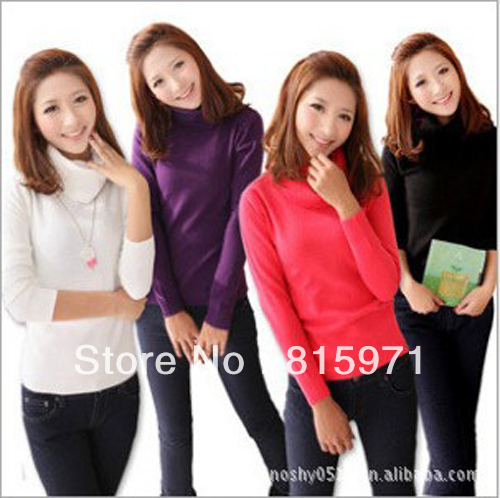 Free shipping 2012 solid more color women sweater turn-down collars lady's knitwear garment pullovers M0035