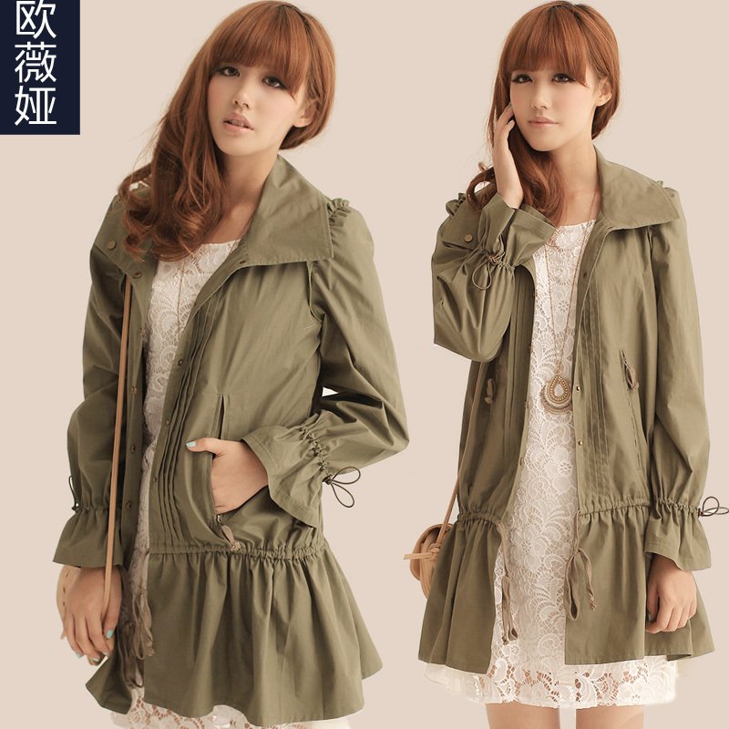 Free Shipping 2012 spring and autumn fashion design bow slim outerwear tooling sweet lace thin trench female D161