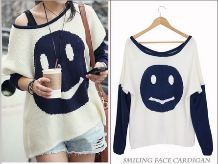 Free shipping 2012 spring and autumn fashion trend of the autumn smiley knitted sweater outerwear cartoon sweater cardigan