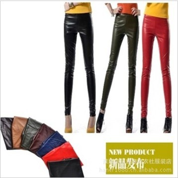 free shipping  2012 spring and autumn glossy matte faux leather legging tight elastic multicolour high waist pants legging