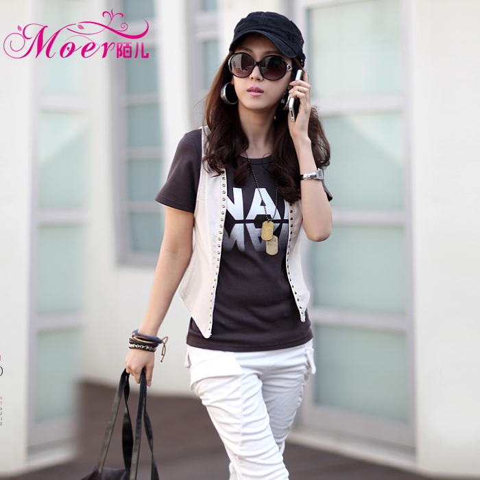 free shipping 2012 spring and summer Women women's plus size all-match fashion rivet vest sleeveless vest coat female