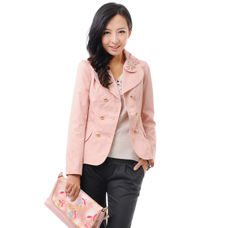 Free Shipping 2012 spring bow women's double breasted short design pink sweet small dress coat LDX