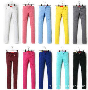 Free shipping! 2012 spring candy color denim pencil pants skinny pants pencil pants 23