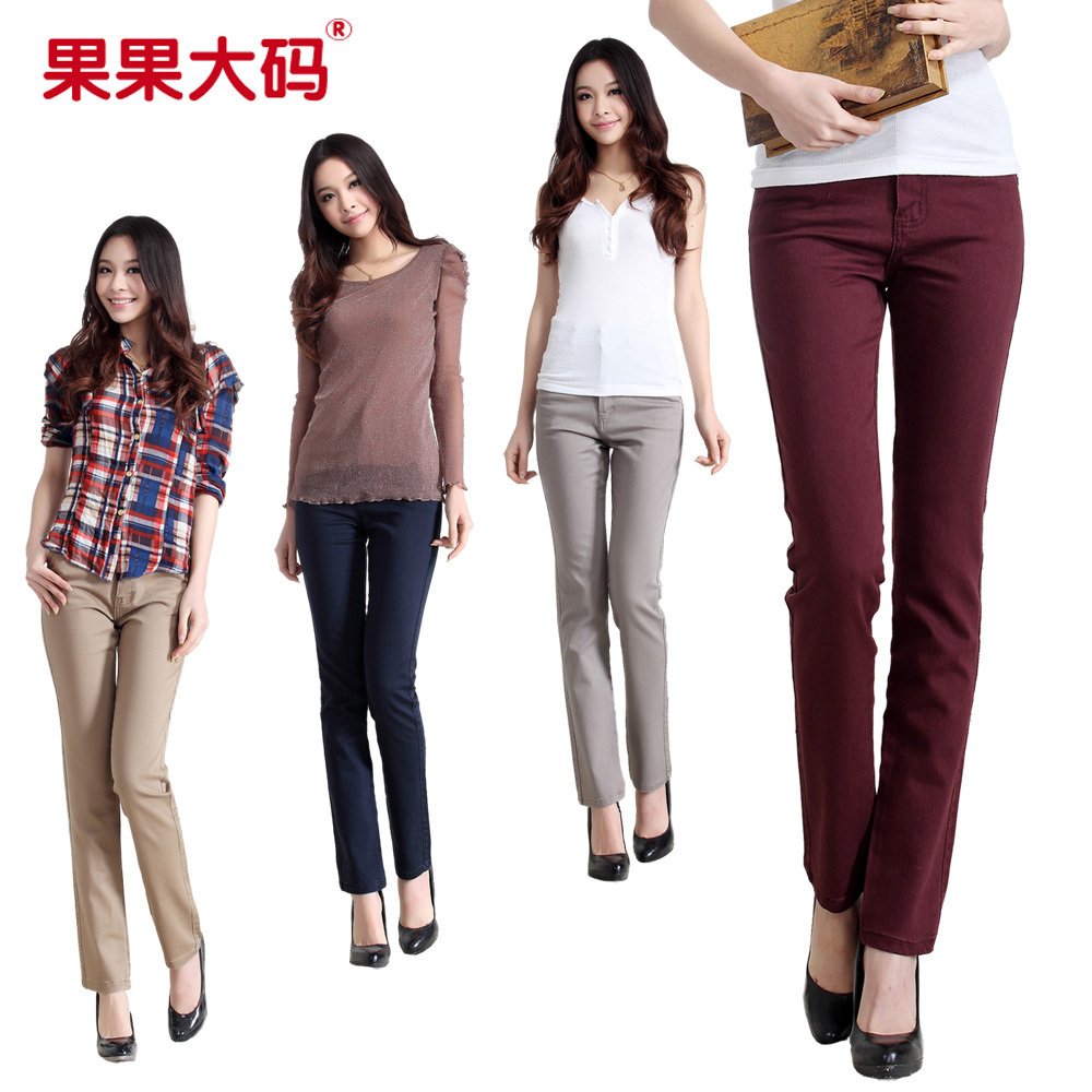 Free shipping 2012 spring elastic high waist casual candy color pencil pants jeans pants plus size