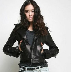 Free shipping 2012 spring female PU black star models leather clothing jacket outerwear