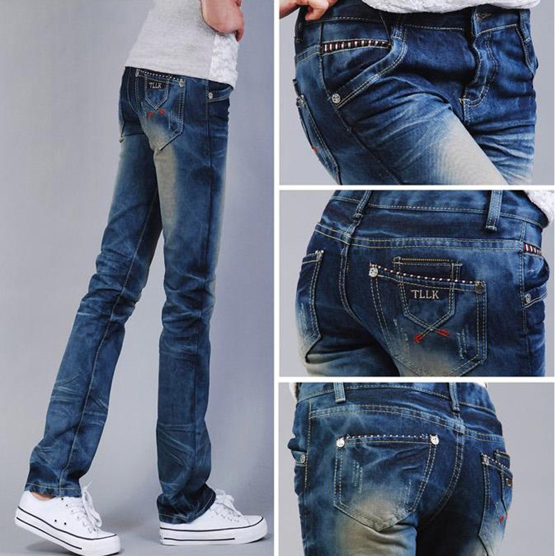 Free Shipping  2012 spring jeans female straight pants mid waist plus size denim trousers V636