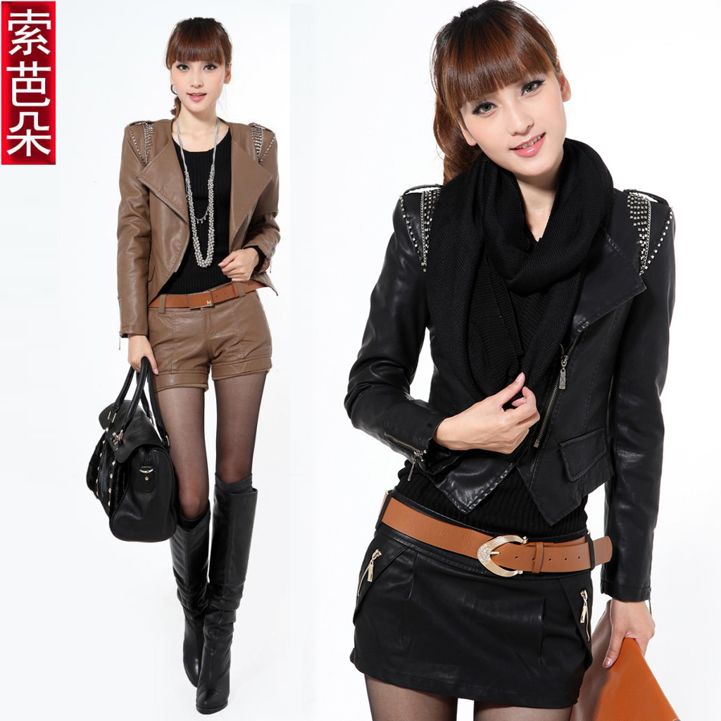 free shipping, 2012 spring motorcycle jacket short design outerwear water washed leather wadded jacket PU clothing