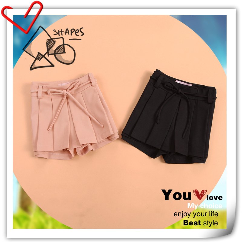 Free shipping 2012 spring women's pleated lacing chiffon culottes shorts boot cut jeans shorts