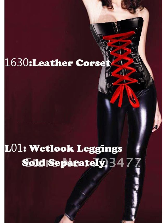 Free Shipping 2012 strapless corset red lace-up front for cinching overbust  leather corset wholesale and retailer