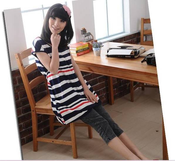 Free shipping.2012.Striped sweater. Vertical openings breastfeeding garments.Pregnant women short sleeve.Pregnant women T-shirt.