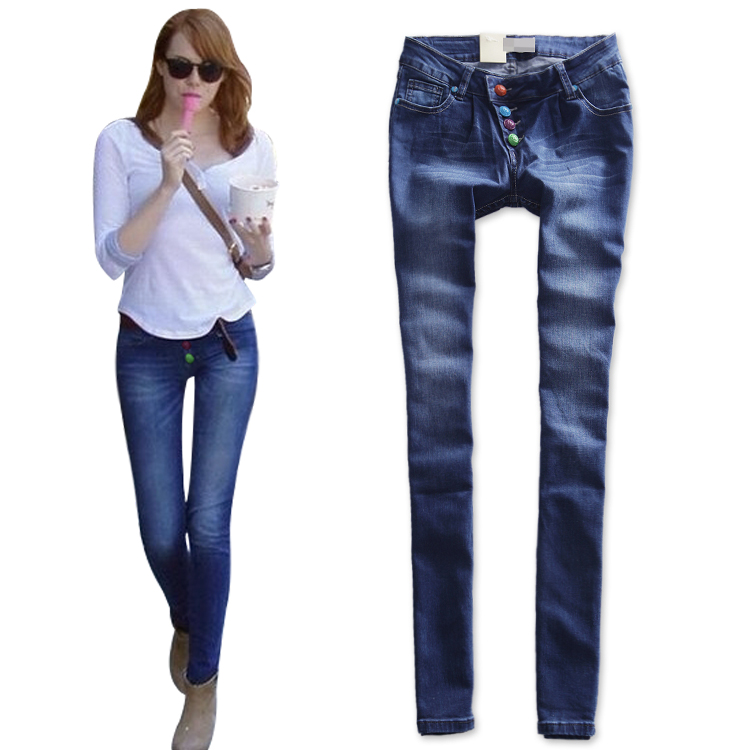 Free shipping! 2012 summ senior fabric candy buckle wearing white elastic slim in high waist skinny jeans u201