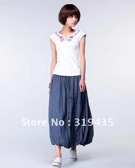 free shipping,2012 summer fashion national trend women's flower cotton lacing elegant bubble bust skirt ,color blue/red