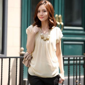 Free shipping 2012 summer gentlewomen elegant chiffon shirt short-sleeve elegant puff sleeve shirt t140