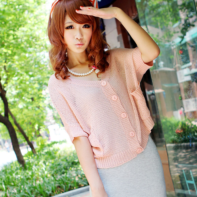 Free shipping 2012 summer knitted shrug half sleeve cardigan crochet cutout coat female t0245