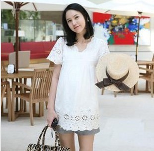 Free shipping! 2012 summer new arrival 100% cotton cutout embroidered maternity clothing twinset beautiful maternity top 8616