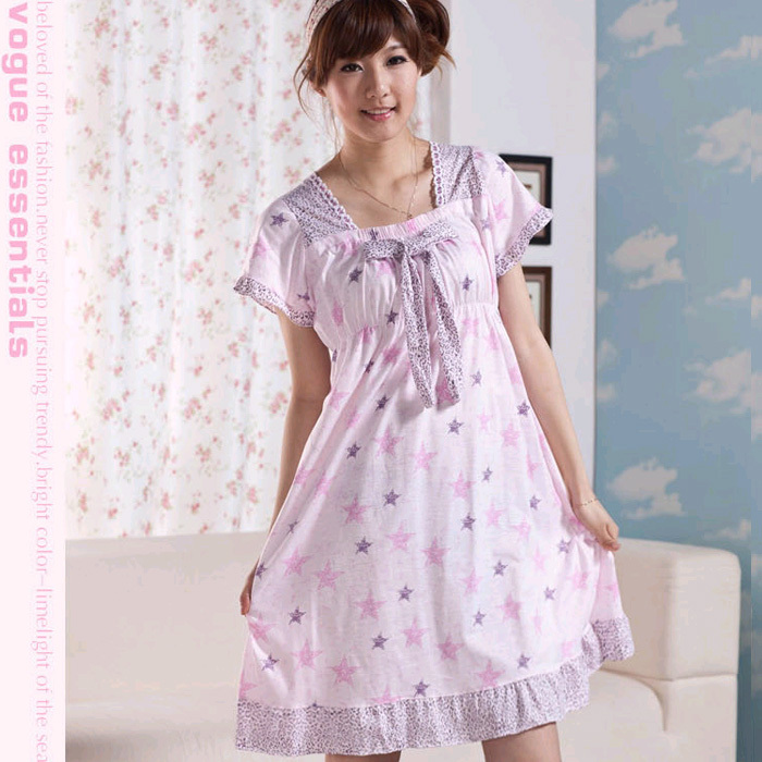 free shipping 2012 summer new arrival fashion print short-sleeve square collar skirt sleepwear one-piece dress lounge