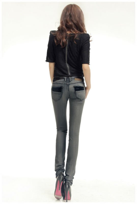 Free shipping 2012 summer new designer brand jeans for Women Cool Design of pocket Skinny Leg wrappings Gray color