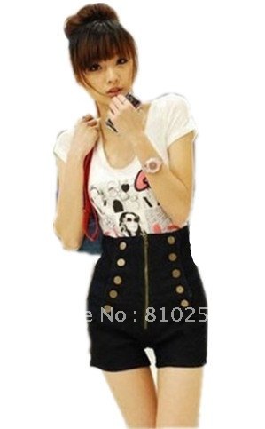 free shipping 2012 summer new fashion women clothing zipper double breasted high waist short pant jeans denim shorts S,M,L 027