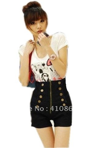 free shipping 2012 summer new fashion women clothing zipper double breasted high waist short pant jeans denim shorts S,M,L 027