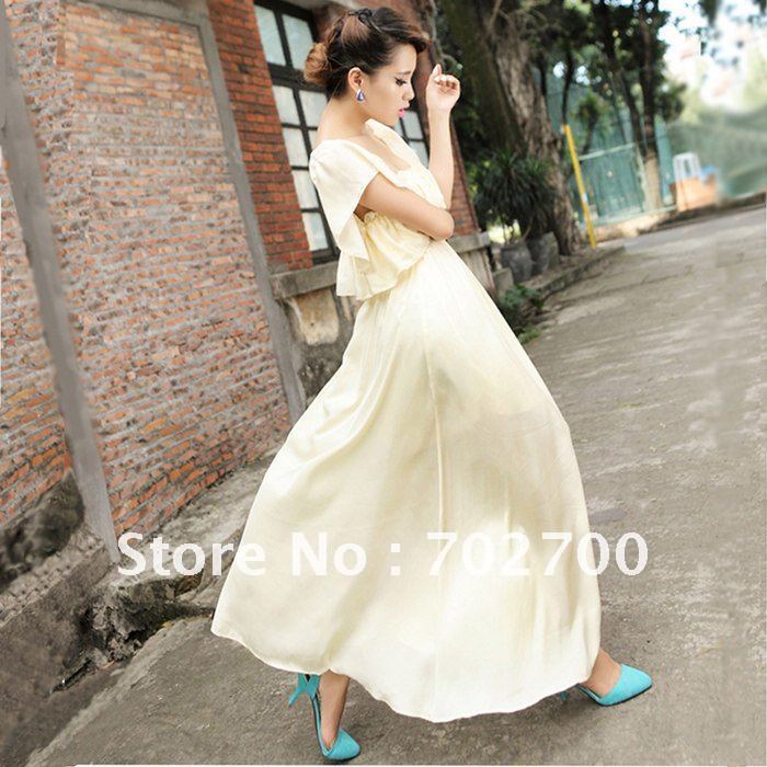 Free Shipping!2012 Summer New Sexy design Elegant goddess vintage falbala Backless fairy Long dress K517