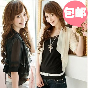 Free shipping, 2012 summer plus size double layer sleeve slim chiffon small cape outerwear 3603