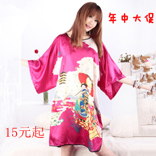 Free shipping 2012 summer sexy plus size faux silk spaghetti strap nightgown lounge silk sleepwear female