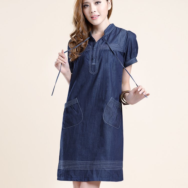 Free Shipping! 2012 Summer Women Fashion Summer Plus Size Thin Women Loose Denim Dress L-5XL D0624#