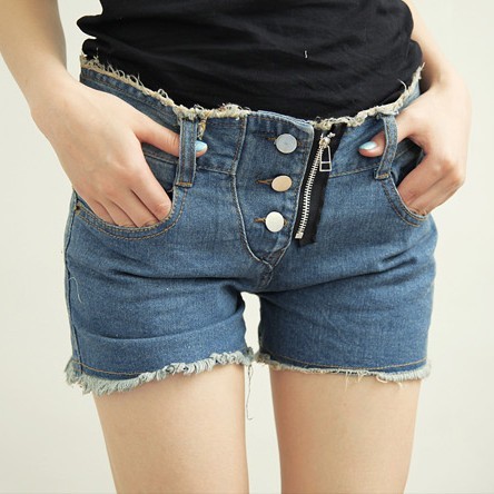 Free Shipping 2012 summer women's 3786990 sidepiece zipper fashion edging denim shorts