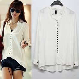 Free shipping-2012 summer women's elegant plus size loose quality single breasted casual super all-match shirt