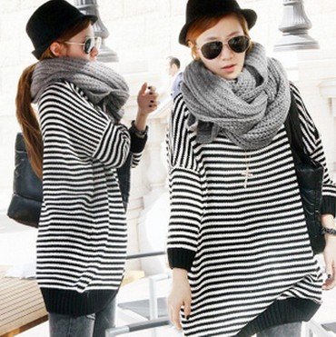 free shipping/2012/sweater/Autumn winter season/ round neck/Stripe/loose/bat sleeve