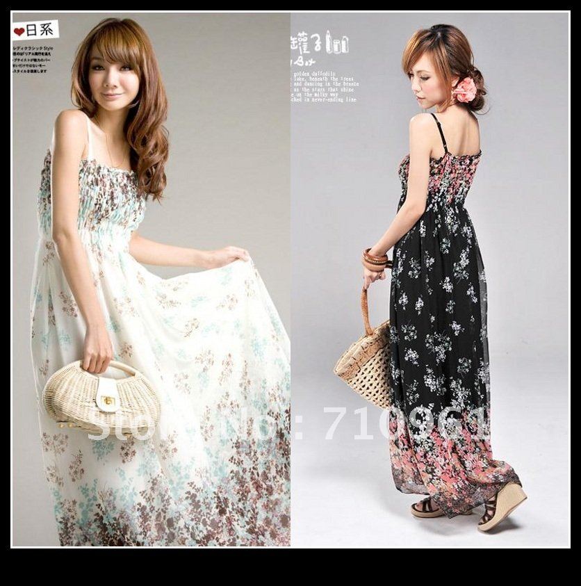 Free shipping 2012 sweet floral bra strap shirt Bohemia dress maxi Chiffon Dresses