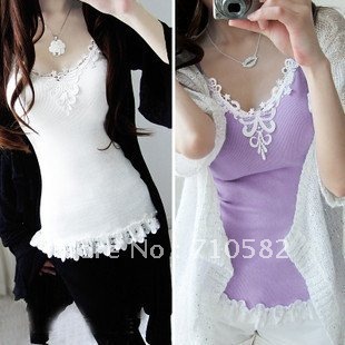 Free shipping 2012 the newest style women free style screw thread lace camisole, Supporter vest, under shirt(white)