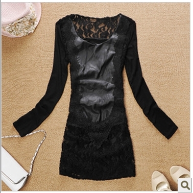 Free shipping 2012 thickening thermal women's quality fashion medium-long faux leather chest long-sleeve T-shirt