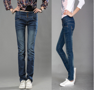 Free Shipping 2012 tight buttons mid waist skinny pants stovepipe jeans female trousers