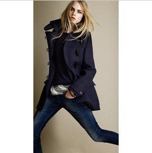 Free shipping!2012 top brand new style women's Trench dark blue Selenastrum buttons Wool coat Weighing up to 1 kilograms