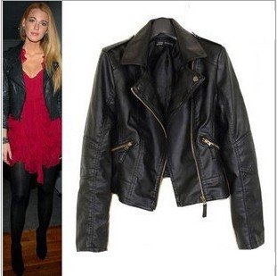 Free shipping! 2012 Top selling,women faux leather;zip-up,cropped PU black leather jacket,Lady coat Outerwear