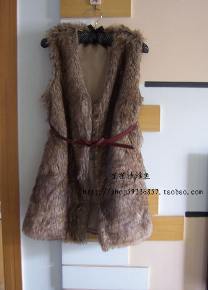 Free shipping 2012 vest female plush vest pocket faux fur vest medium-long