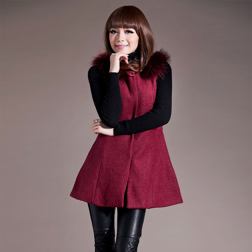 Free Shipping 2012 vest medium-long kaross sleeveless woolen women's fur collar vest