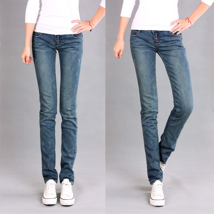 Free Shipping 2012 vintage denim blue women's jeans skinny pencil pants long trousers 8035