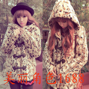 free shipping 2012 vivi women's the trend of the horn button faux leopard print thickening thermal medium-long outerwear