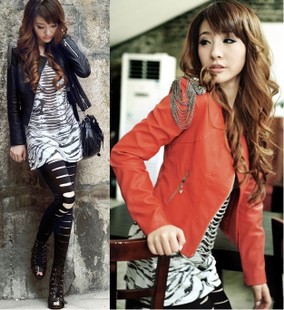 free shipping 2012 water washed leather slim elegant outerwear short design faux leather coat